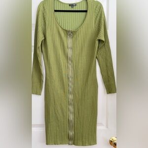 Fashion Nova Olive Green Ribbed Knit Dress (BRAND NEW)